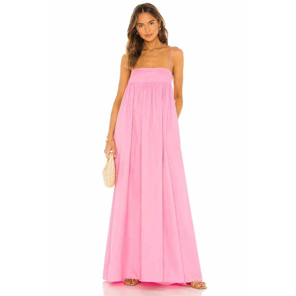 SNDYS Maxi Dress Womens L Pink Empire Waist Strappy Cotton Poplin  Pocket